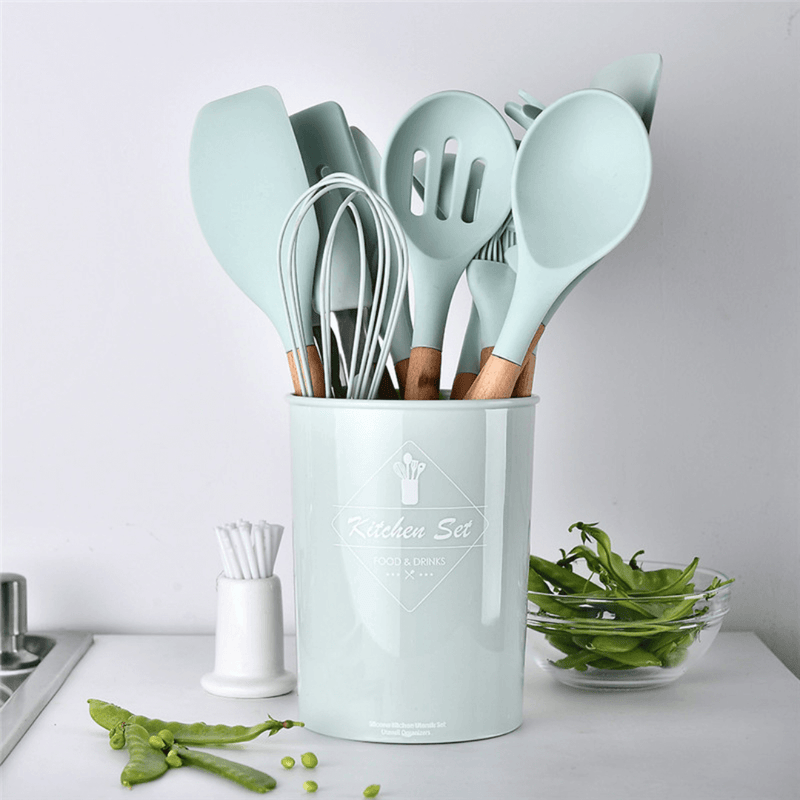 Kit Utensílios de Cozinha 12 Peças Silicone com Suporte, Livre de BPA