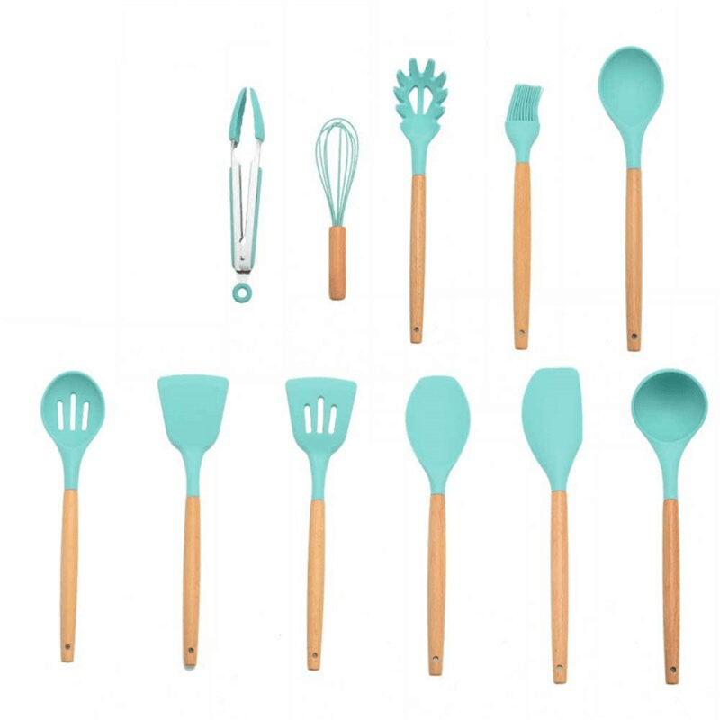 Kit Utensílios de Cozinha 12 Peças Silicone com Suporte, Livre de BPA