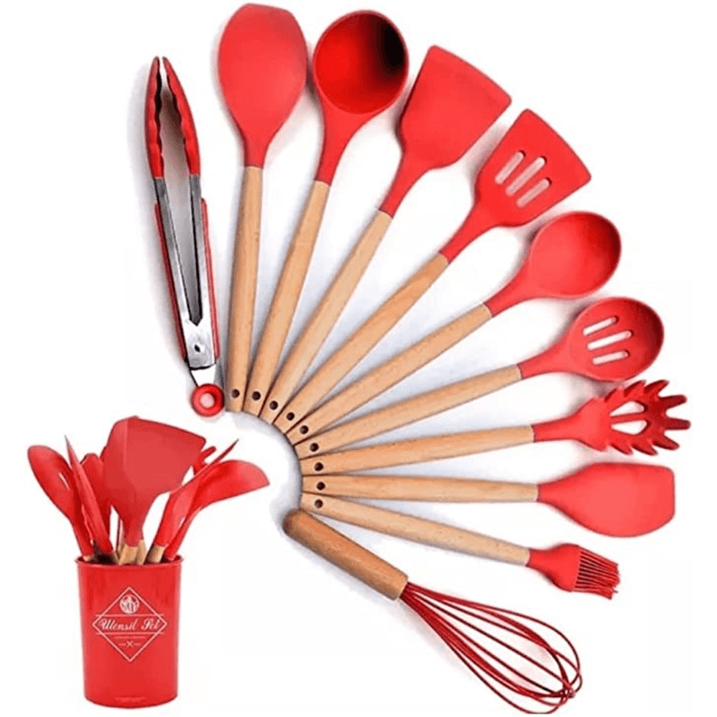 Kit Utensílios de Cozinha 12 Peças Silicone com Suporte, Livre de BPA