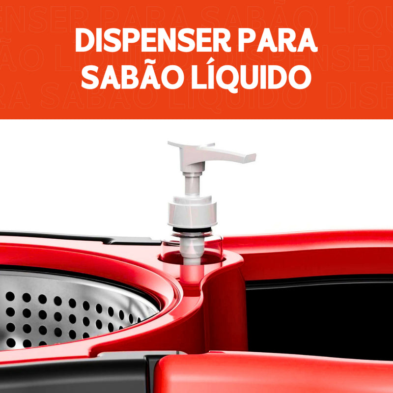 Mop Giratório 14L com Cabo de 140 cm e Cesto de Inox