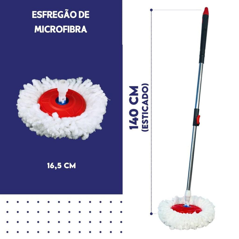 Mop Giratório 14L com Cabo de 140 cm e Cesto de Inox